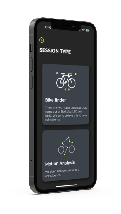 An iphone with bike fit performance app on mode choice page open