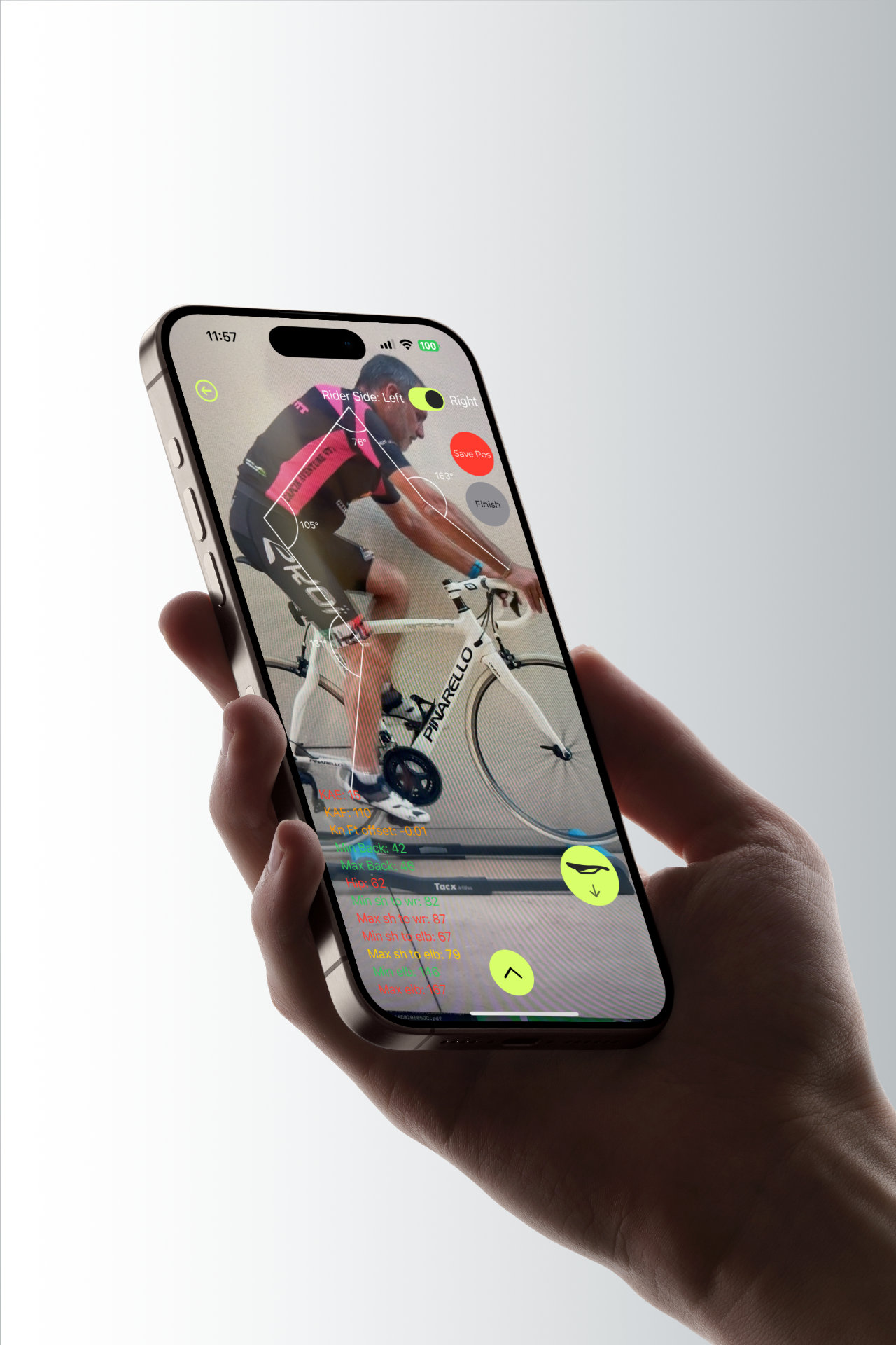 An iphone with bike fit performance app open